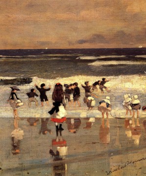  Su Obras - Escena de playa, también conocida como Niños en el realismo del surf, pintor marino Winslow Homer